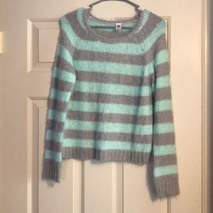 Mint and grey fuzzy and sparkly sweater